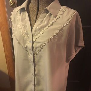 Listicle Sage Green Short-Sleeve Blouse Size Large